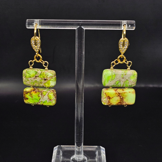 Yellow Imperial Jasper Dangle Earrings- Gold