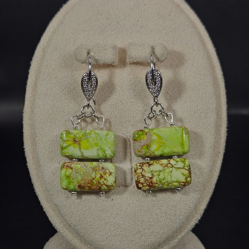 Yellow Imperial Jasper Dangle Earrings- Silver