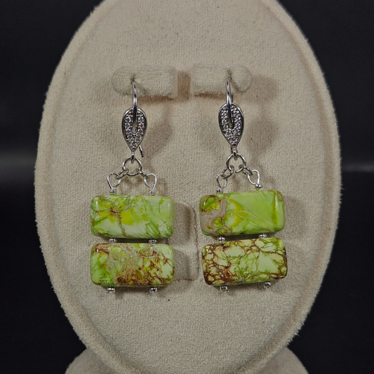 Yellow Imperial Jasper Dangle Earrings- Silver