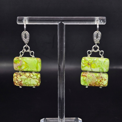 Yellow Imperial Jasper Dangle Earrings- Silver