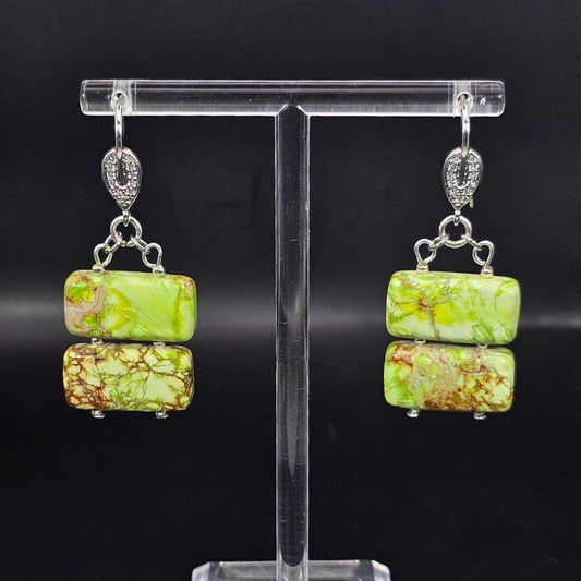 Yellow Imperial Jasper Dangle Earrings- Silver