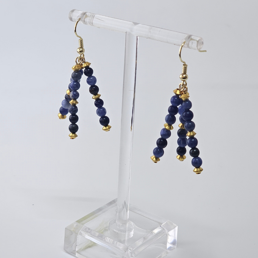 Sodalite Triple Strand Dangle- Gold