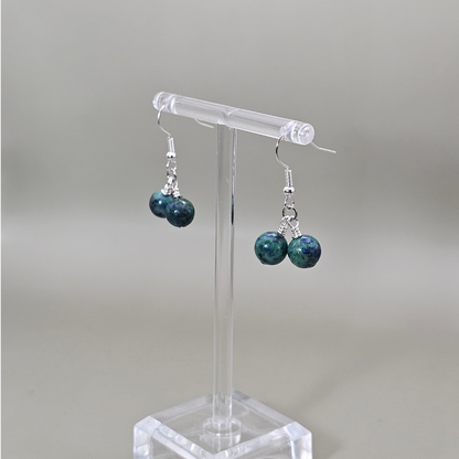 Azurite Drop Earrings- Silver