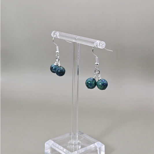 Azurite Drop Earrings- Silver