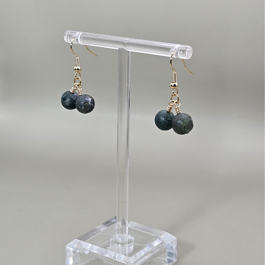 Matte Tree Agate Drop Earrings- Gold