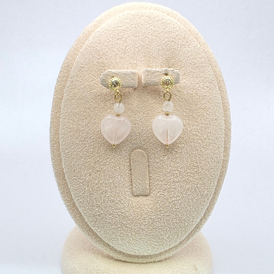 Genuine pink Rose Quartz heart earrings for Valentine's Day gift-giving