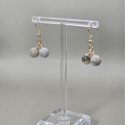 Crazy Lace Agate Drop Earrings- Gold