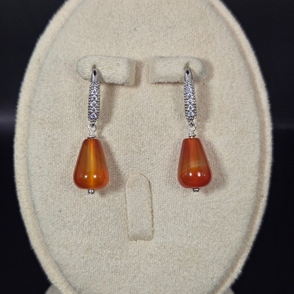 Red Agate Carnelian Dangle Earrings- Silver