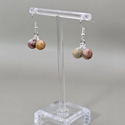 Crazy Lace Agate Drop Earrings- Silver
