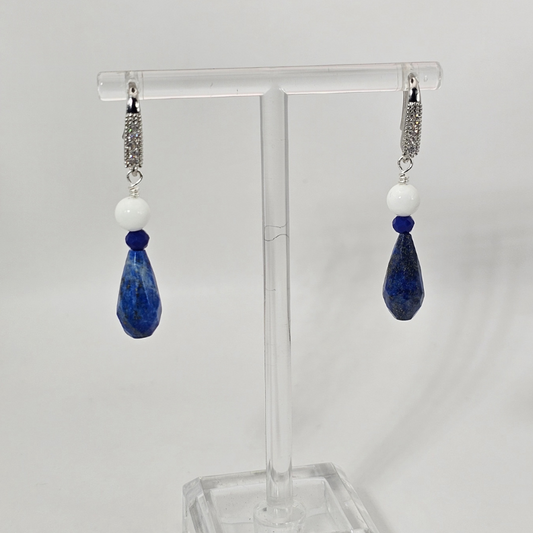 Lapis Lazuli & Angelite Chalk White Dangle Earrings
