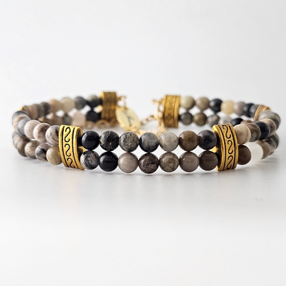 Crazy Lace Agate Silver 4mm Double Strand Bracelet