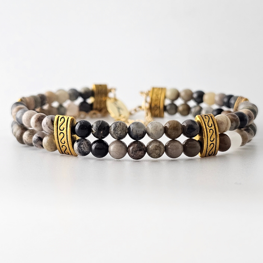 Crazy Lace Agate Silver 4mm Double Strand Bracelet