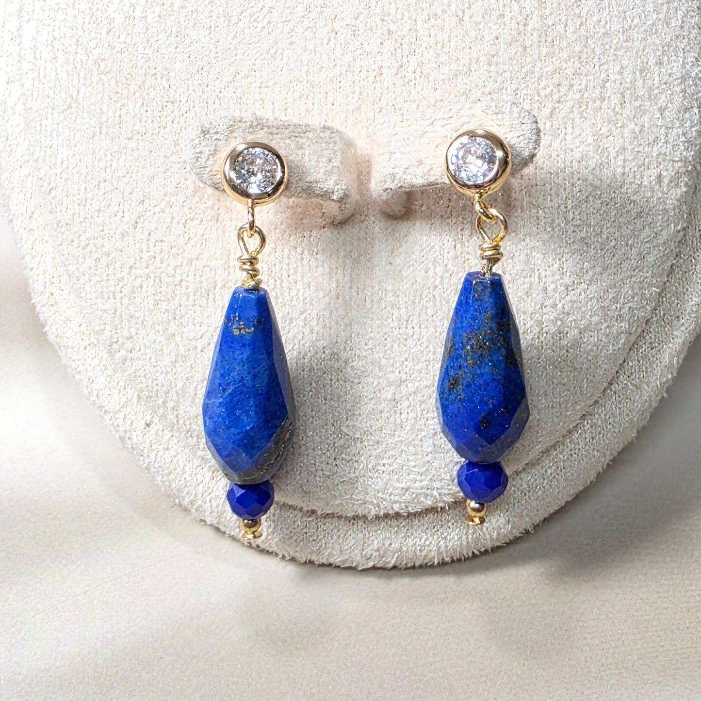 Lapis Lazuli Teardrop Drop/Stud Cubic Zirconia Earring