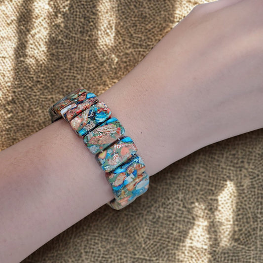 Sky Blue Imperial Jasper Bangle Bracelet- Silver
