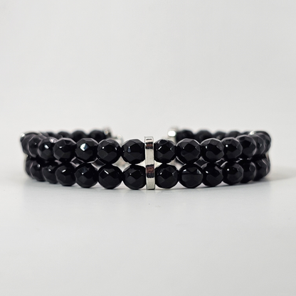 Black Onyx Faceted 4mm Double Strand Bracelet