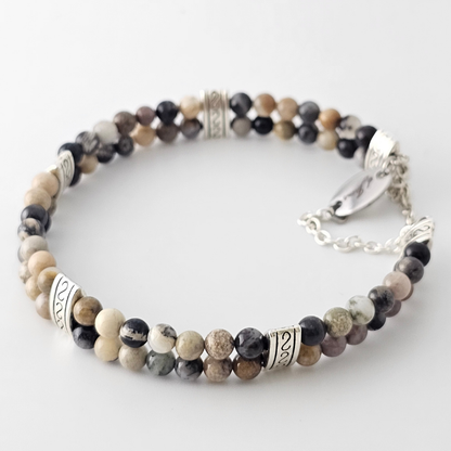 Crazy Lace Agate Silver Double Strand Bracelet