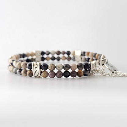 Crazy Lace Agate Silver Double Strand Bracelet