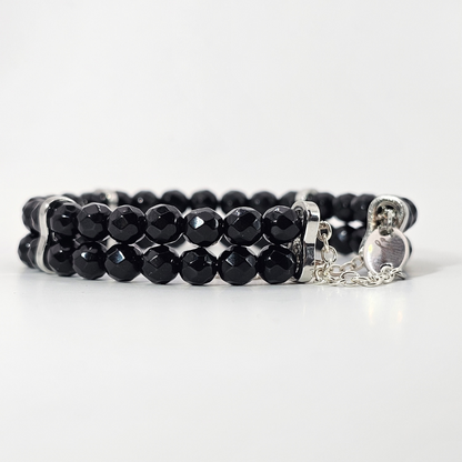 Black Onyx Faceted 4mm Double Strand Bracelet