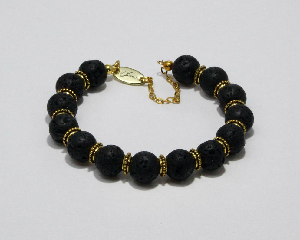 Black Lava Rock Bracelet with Spacers – Handmade Jewelry by dJems