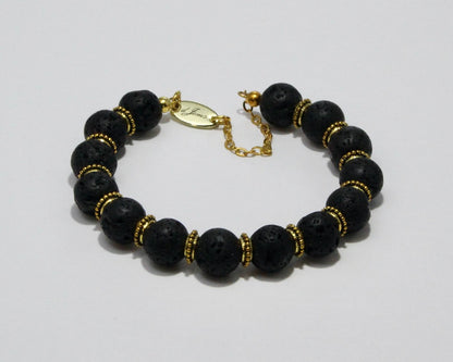 Black Lava Rock Bracelet with Spacers – Handmade Jewelry by dJems