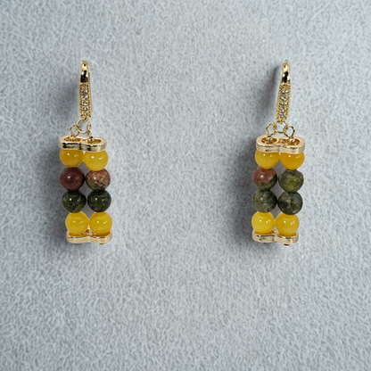 Unakite & Yellow Angelite 6mm Dangle Earrings - Gold