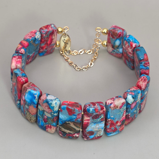 Imperial Colorful Jasper Rectangle Bangle Bracelet