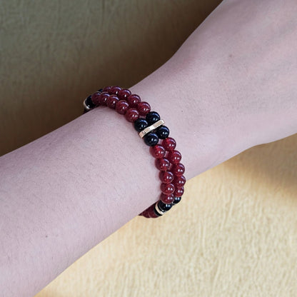 Carnelian & Black Onyx 6mm Double-Strand Bracelet- Gold