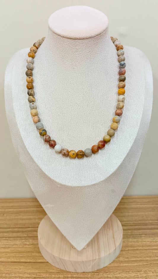 Crazy Lace Agate 8mm Reversible Necklace