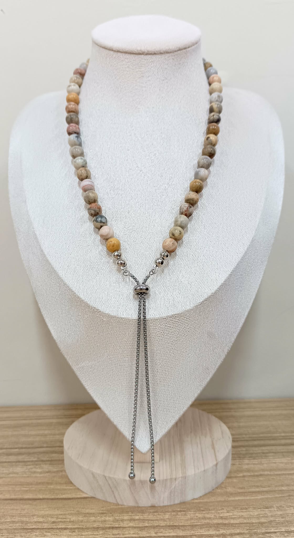 Crazy Lace Agate 8mm Reversible Necklace
