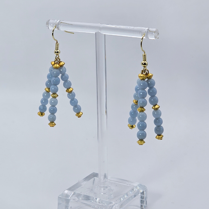 dJems Angelite triple strand drop earrings featuring 4mm soft sky-blue natural gemstone beads.