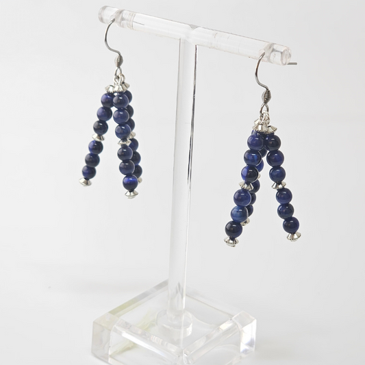 Blue Tiger's Eye Triple strand Dangle- Silver