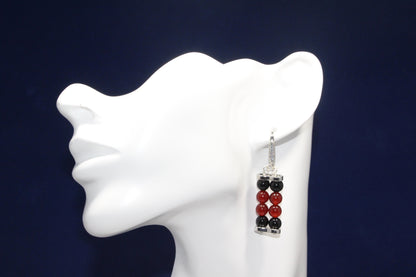 Carnelian & Black Onyx 6mm Dangle Earrings - Gold