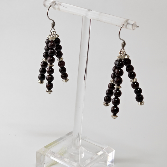 Black Tourmaline Triple Strand Dangle- Silver