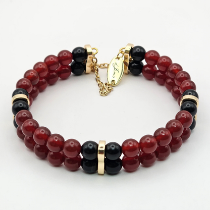 Carnelian & Black Onyx 6mm Double-Strand Bracelet- Gold