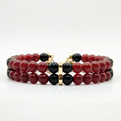 Carnelian & Black Onyx 6mm Double-Strand Bracelet- Gold