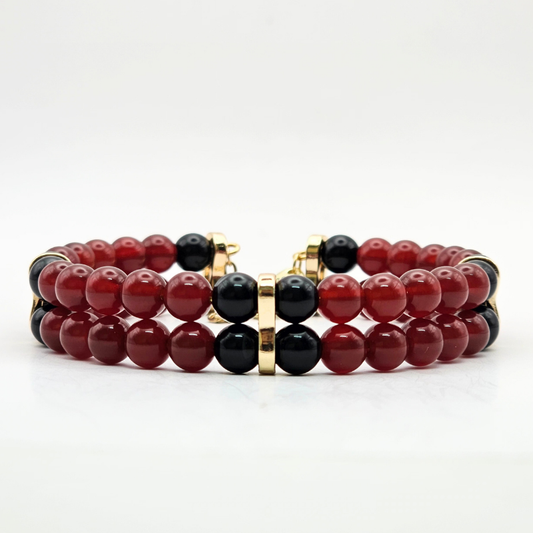 Carnelian & Black Onyx 6mm Double-Strand Bracelet- Gold