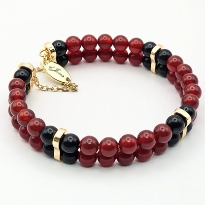 Carnelian & Black Onyx 6mm Double-Strand Bracelet- Gold
