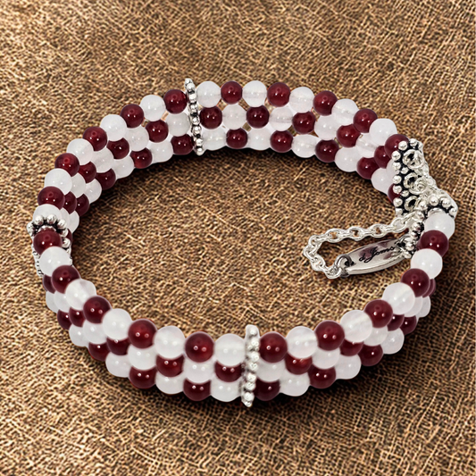 Carnelian & White Jade 4mm Triple-Strand Bracelet