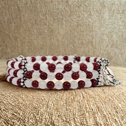Carnelian & White Jade 4mm Triple-Strand Bracelet