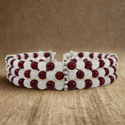 Carnelian & White Jade 4mm Triple-Strand Bracelet
