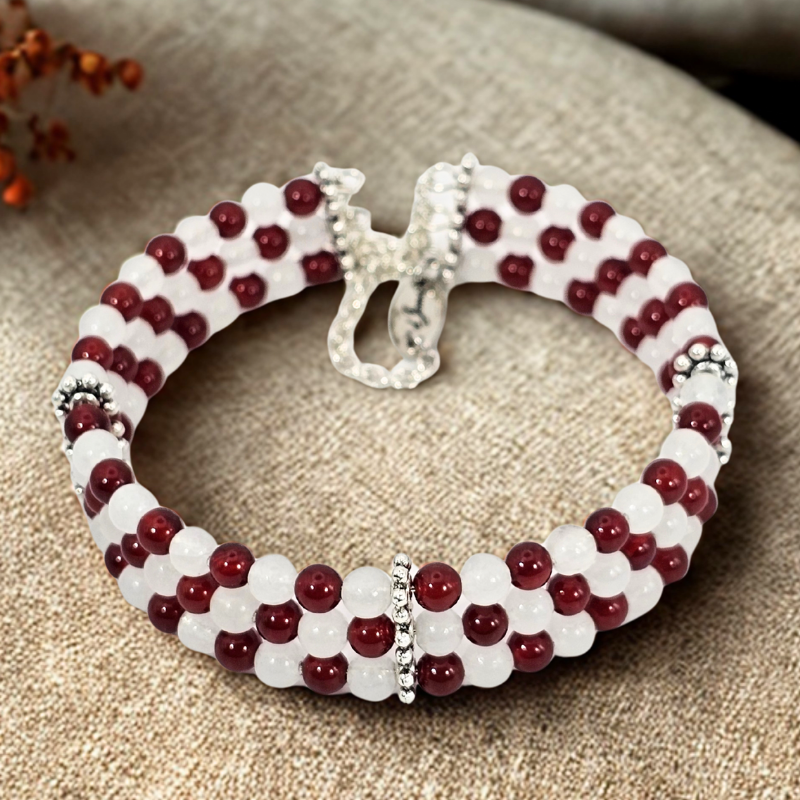 Carnelian & White Jade 4mm Triple-Strand Bracelet