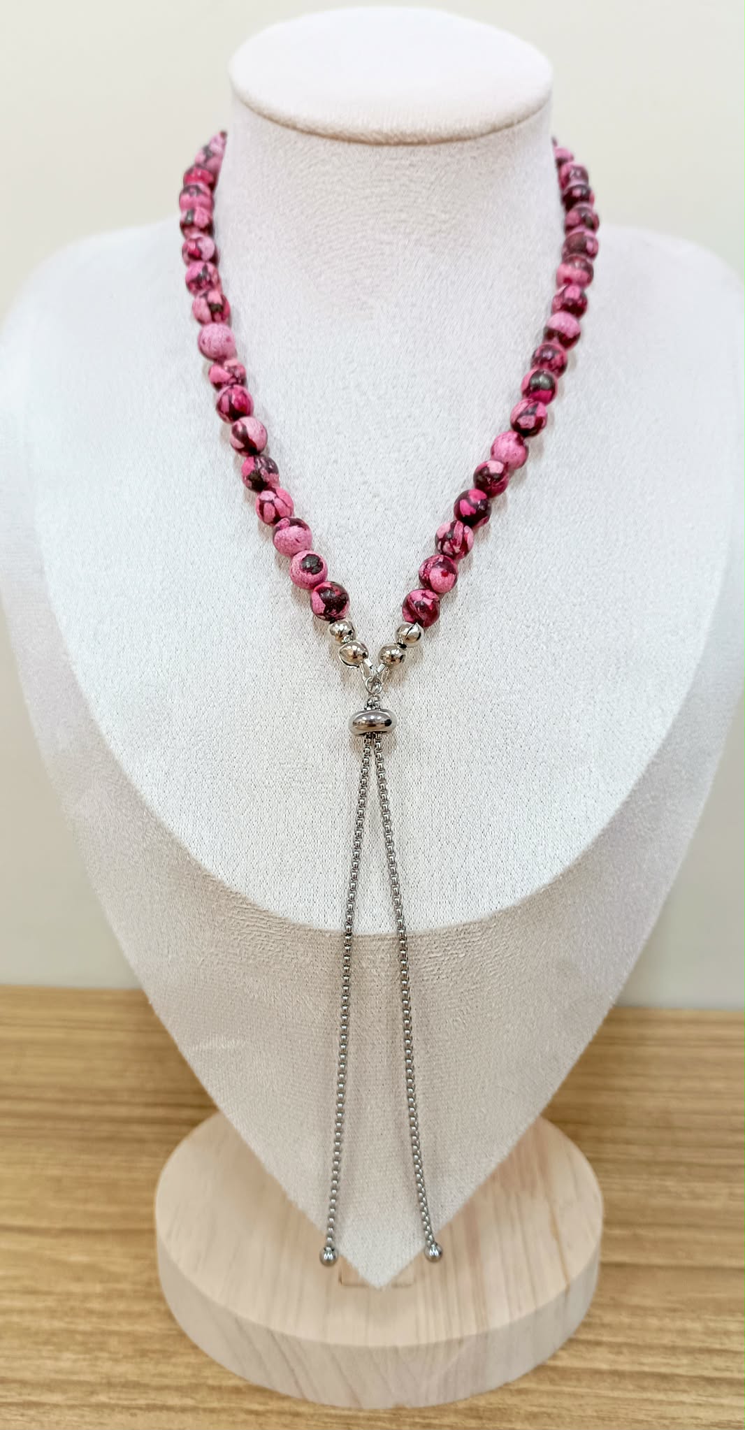 Dark Pink Howlite 8mm Reversible Necklace