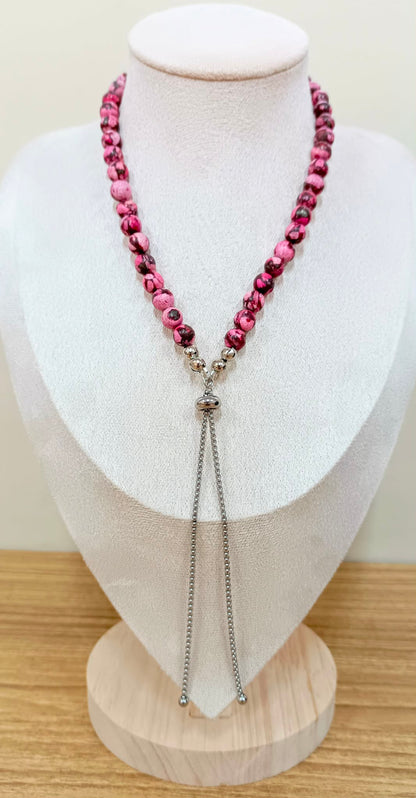 Dark Pink Howlite 8mm Reversible Necklace