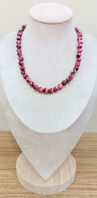 Dark Pink Howlite 8mm Reversible Necklace