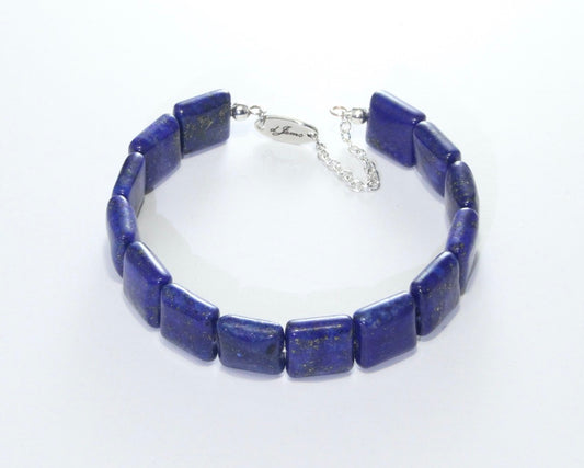 Handmade Lapis Lazuli Square Bracelet featuring deep blue lapis lazuli stones with gold-tone accents.