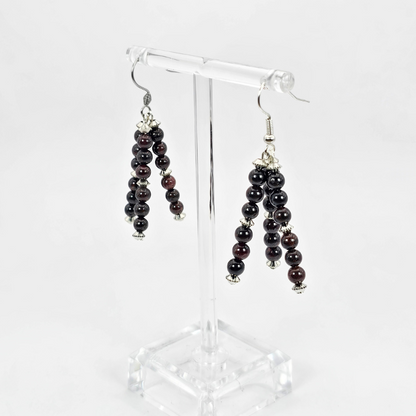 dJems deep red garnet 3-strand drop earrings featuring 4mm high-quality artisan gemstone beads