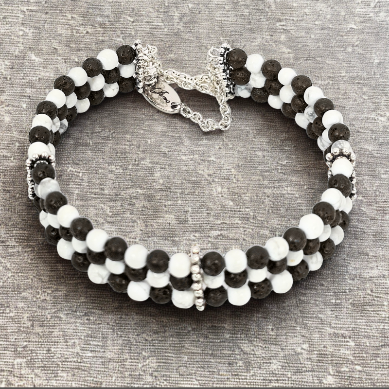 Black Lava & Howlite 4mm Triple-Strand Bracelet