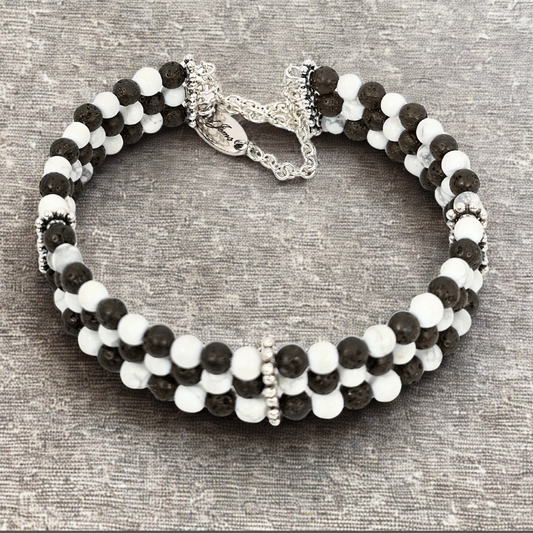 Black Lava & Howlite 4mm Triple-Strand Bracelet