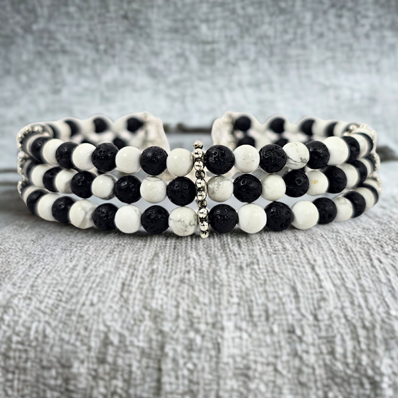 Black Lava & Howlite 4mm Triple-Strand Bracelet