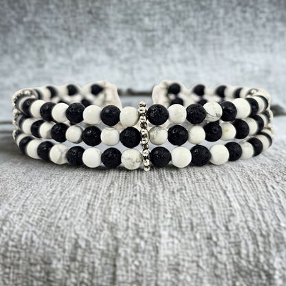 Black Lava & Howlite 4mm Triple-Strand Bracelet